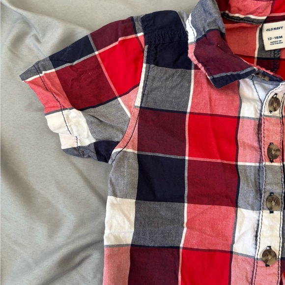 Old Navy Red Navy White Plaid Button-Up Romper - Picture 5 of 7